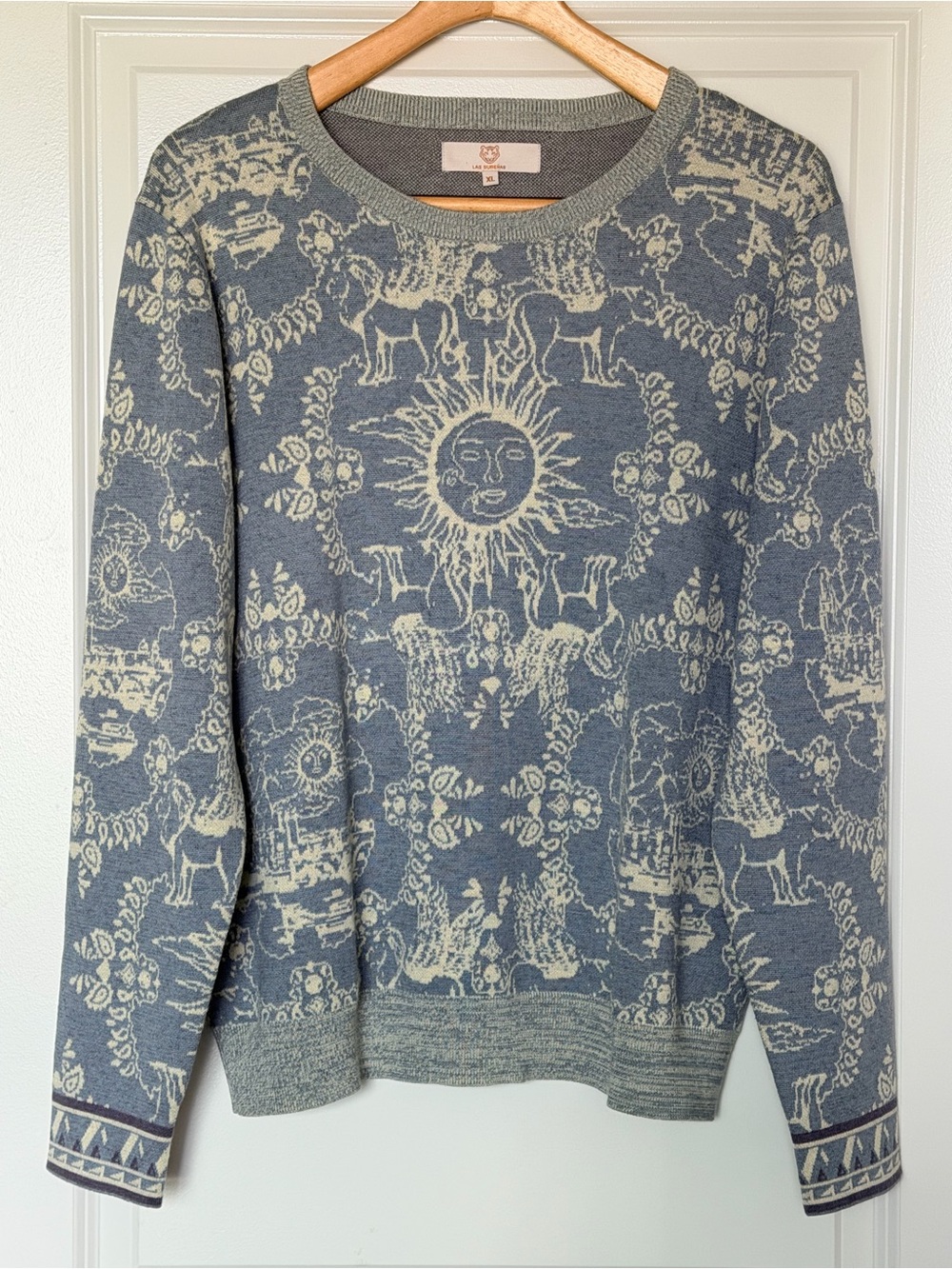 Las Surenas Celestial Sun Sweater Wool Blend Pullover NWOT XL